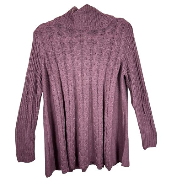 D & Co Mauve Purple Cowl Neck Cable Knit Stretchy Pullover Sweater Tunic Size L - Picture 2 of 5